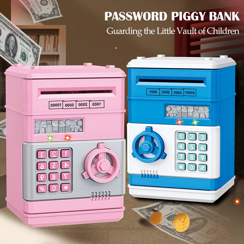 EZ ATM Password Piggy Bank, Electronic Kids Money Bank Coin Can Auto Scroll Paper Money Saving Box Gifts for 3+ Boys and Girls