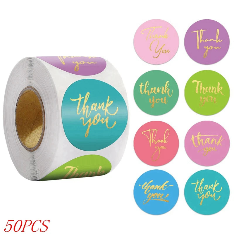 EZ 50-500pcs 1inch Blue Thank You Stickers For Envelope Sealing Labels Stationery Supplies Handmade Wedding Gift Decoration Sticker