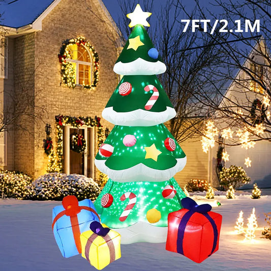 EZ 2.1M/7FT Christmas Inflatable Xmas Tree With LED Lights Outdoor Ornament Christmas Gift Party New Year Indoor Decoration Toys