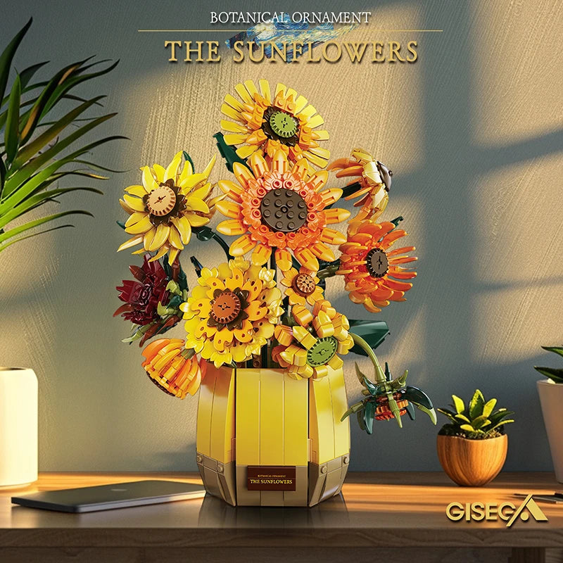 EZ Van Gogh Sunflowers 1328pcs Building Blocks with Vase, Art Building Toys, DIY Flower Bouquet Home Decor, Gift Ideas Women Girls