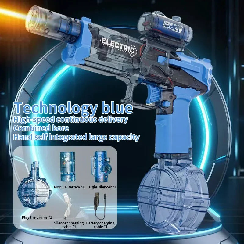 EZ Battle Electric Water Guns，with Gun Muzzle Flame High Capacity Squirt Guns Summer Outdoor Beach Toy for Adult（blue、gray and Red）