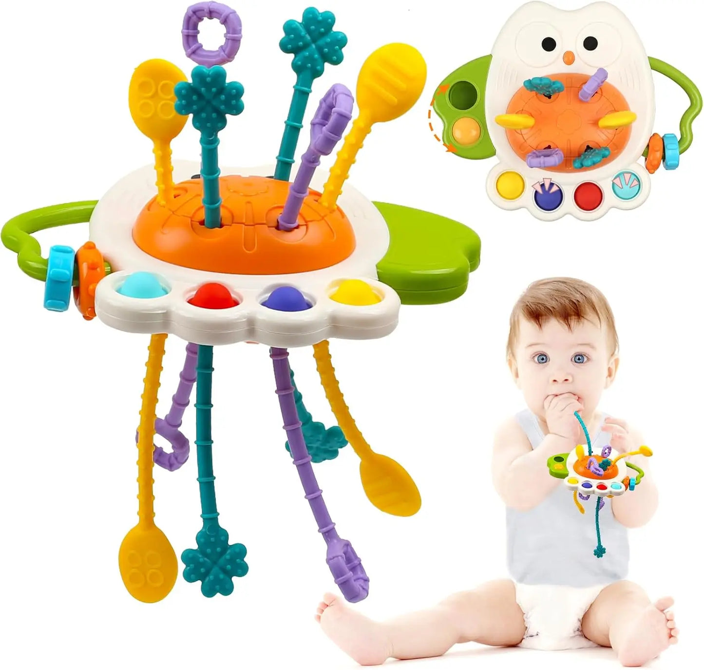 EZ Activity Development Pull String Toys Silicone Teething Rattle Educational Learning Toy Baby Sensory Montessori Toys 6 12 Months