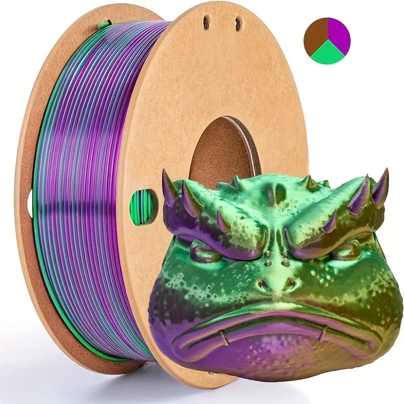 EZ Three color PLA silk filament 250g per roll net weight, suitable for FDM 3D printers, 1.75mm silk PLA 3D printing material.