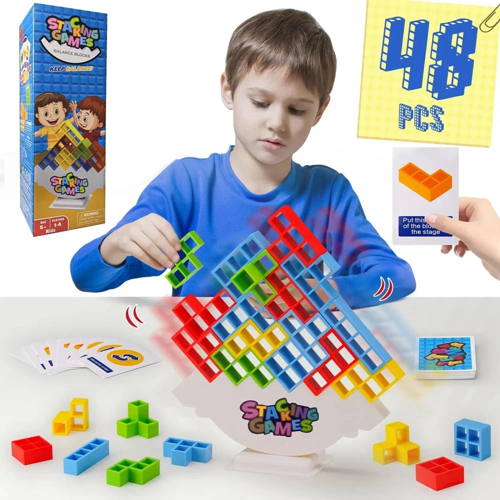 EZ Building Block Brick Toy Balance Stacked Tetra Tower Game Swing High Russian Building Blocks Stack Kid Desktop Toy