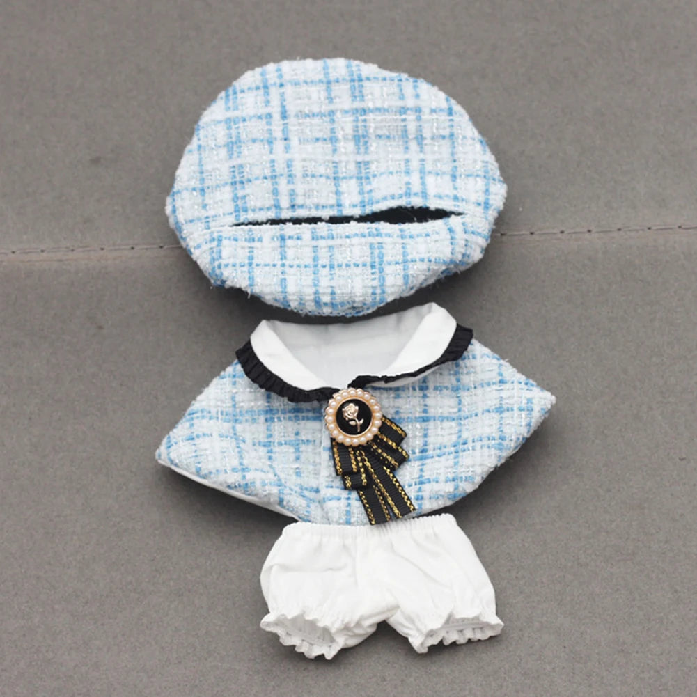 EZ Mini Doll'S Clothes Outfit Accessories For Korea Kpop Exo 15-17cm Labubu Classic Grid Style Dress Cloak Set Beret Clothing Gift