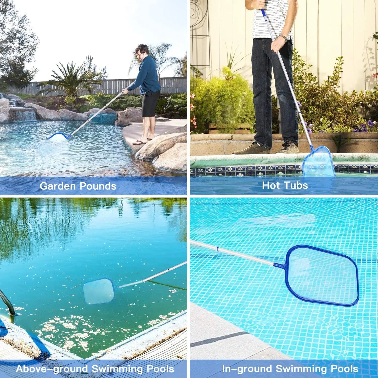 EZ Pool Skimmer Net with 5 Aluminum Pole Sections 64'', Cleaning Leaf of Swimming Pools, Spas, Hot Tubs and Fountains
