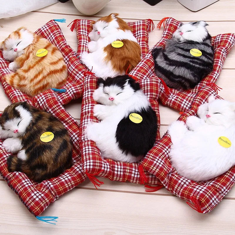 EZ Brand New Simulation Animal Doll Plush Sleeping Cats Toy With Cushion Can Speak Out with Sound Kids Gift Stuffed Desk Ornament