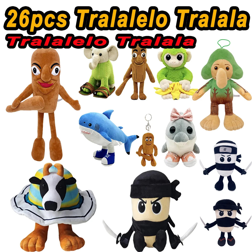 EZ 42style Tralalelo Tralala Plush Tungtungtung Italian Brainrot Al Tralalero Tralala Plush Doll Stuffed Soft Pillow Custom Toys