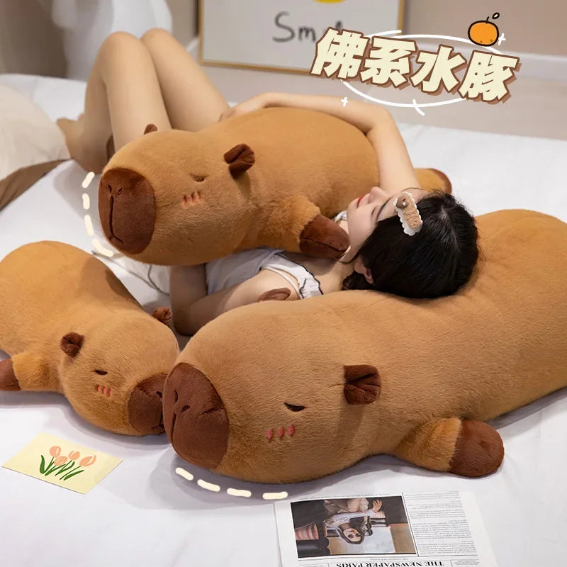EZ 60cm-100cm Kawaii Cartoon Giant Strip Capybara Plush Doll Pillow Lying Brown Orange Wings Creative Capybara Plush Toy Home Decor