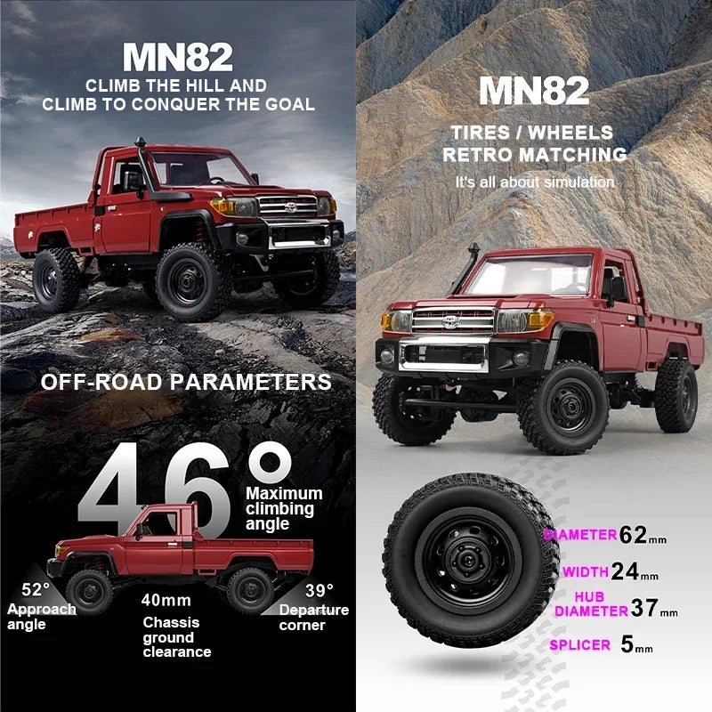 EZ MN82 4WD RC Off-road Vehicle 1/12 LC79 Pickup Climbing Car with LED Lights Full Size Simulation RC Climbing Car Boy Toy Car
