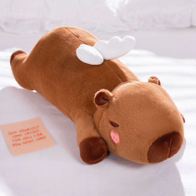 EZ 60cm-100cm Kawaii Cartoon Giant Strip Capybara Plush Doll Pillow Lying Brown Orange Wings Creative Capybara Plush Toy Home Decor