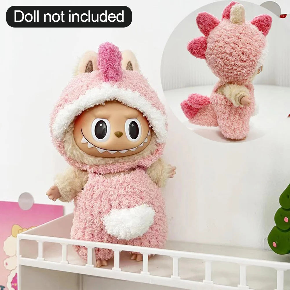EZ For 17cm/10.5cm Labubu 4.0/3.0 Accessories Doll Clothes Heartbeat Long Eared Furry Rabbit Costume Cartoon Dress Up Labubu Outfit