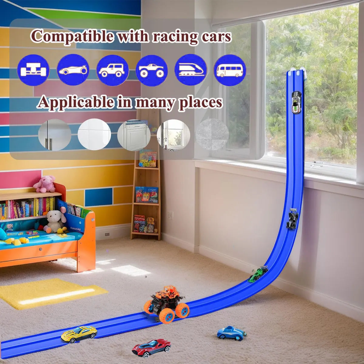 EZ Flexible Race Track Children Toys DIY Double-track Racing Car Ramp Compatible 1/64th Cars Portable Rolls Up Boy Christmas Gift