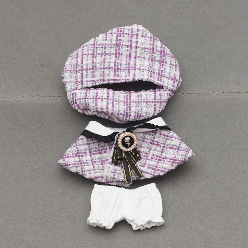 EZ Mini Doll'S Clothes Outfit Accessories For Korea Kpop Exo 15-17cm Labubu Classic Grid Style Dress Cloak Set Beret Clothing Gift