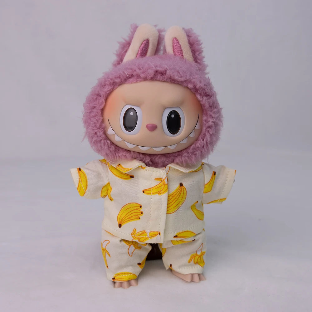 EZ Ropa Labubu Sitting Party Plush Pendant Baby Clothes Pure White Summer T-Shirt Set Striped Shirt & Shorts Set