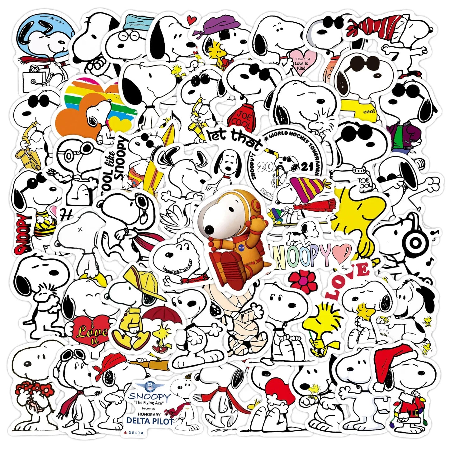 EZ 50Pcs Cartoon SnoopyDog Stickers for Kids Laptop Skateboard Graffiti Skateboard Laptop Water Bottle Motorcycle Sticker Toy Decal