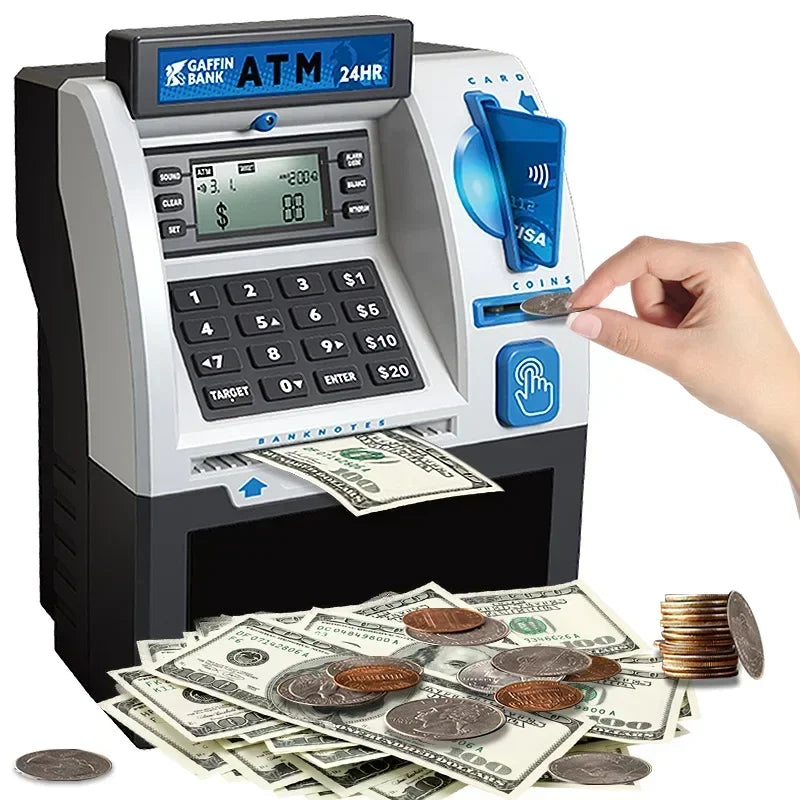 EZ Children ATM Automatic Deposit Teller Machine Toy Smart Password Swipe Card Saving Box Kids Electronic Piggy Bank Christmas Gift