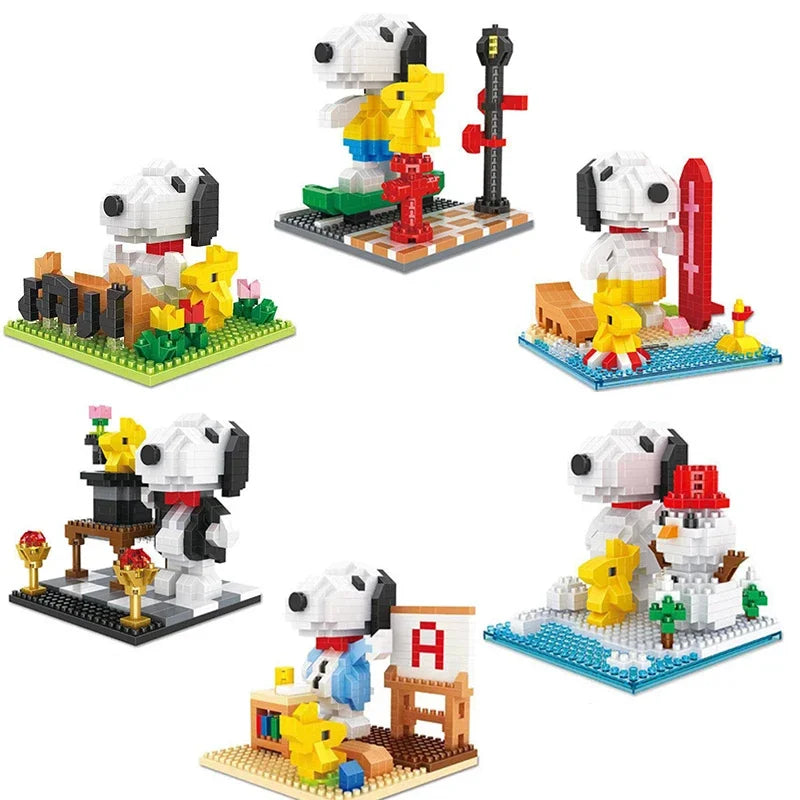 EZ Snoopy Diamond Building Blocks Assembly Street View Model Character Scene Dog Mini Bricks Figure Toys For Christmas Gifts