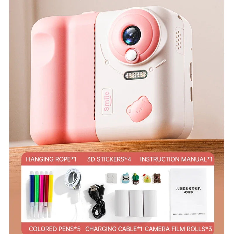 EZ 32G Instant Printing Camera Photography Portable Thermal Digital Kids Toys Girl Recorder 1080P Video Doodles 2.8in Birthday Gift