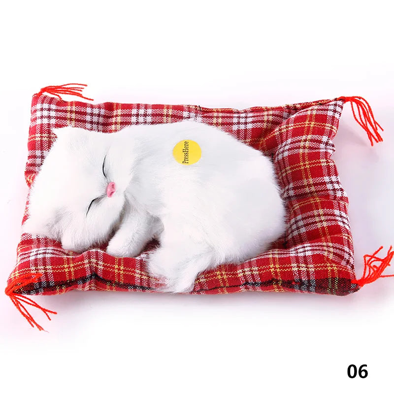 EZ Brand New Simulation Animal Doll Plush Sleeping Cats Toy With Cushion Can Speak Out with Sound Kids Gift Stuffed Desk Ornament