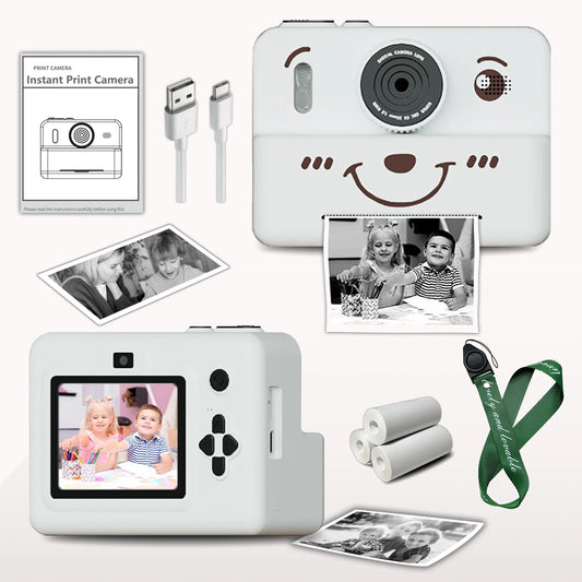 EZ kids instant camera with 3 rolls thermal paper photo&video&games 1080p HD screen 1500mAh lithium battery  gift for boys&girls