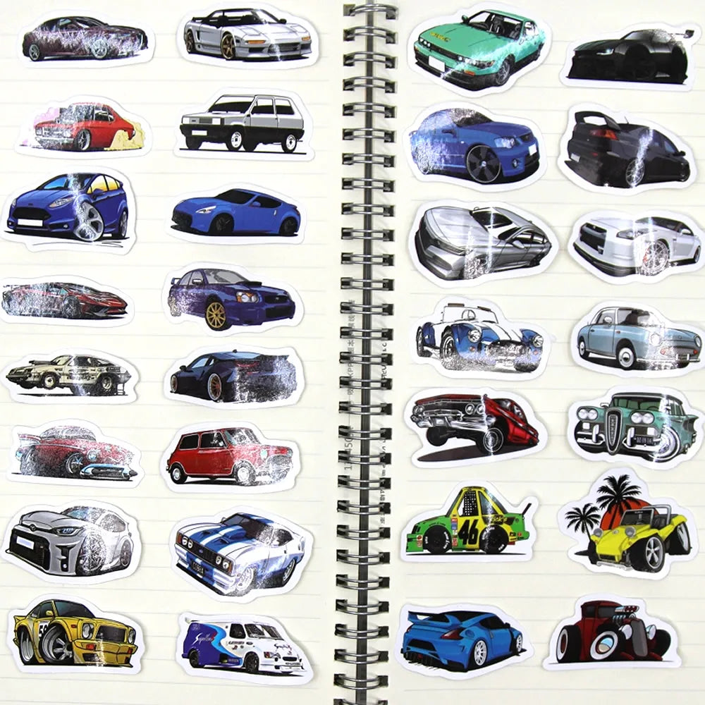 EZ 10/50/100 Pcs Retrofit Racing Car Graffiti Stickers Laptop Guitar Luggage Bike Skateboard Waterproof Sticker Decal Kid Toy