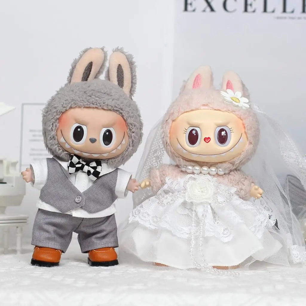 EZ For 17cm Labubu baby clothes vinyl pendant outfit wedding dress heart Macaron for Labubu clothes