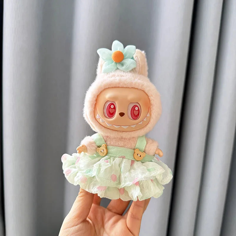 EZ Luxury Plush Wedding Dress Dolls Clothes for Labubu I II Korea Style Fluffy Romantic Wedding Dress Flower Hat Suit for Ladbubu