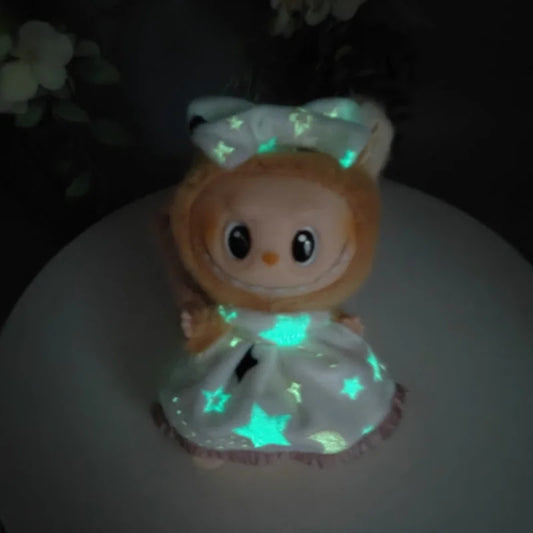 EZ Labubu Clothes For 15-17cm Mini Plush Idol Doll Luminous Fluorescence Skirt Luminous Dress Labubu I II III  Clothing Decoration