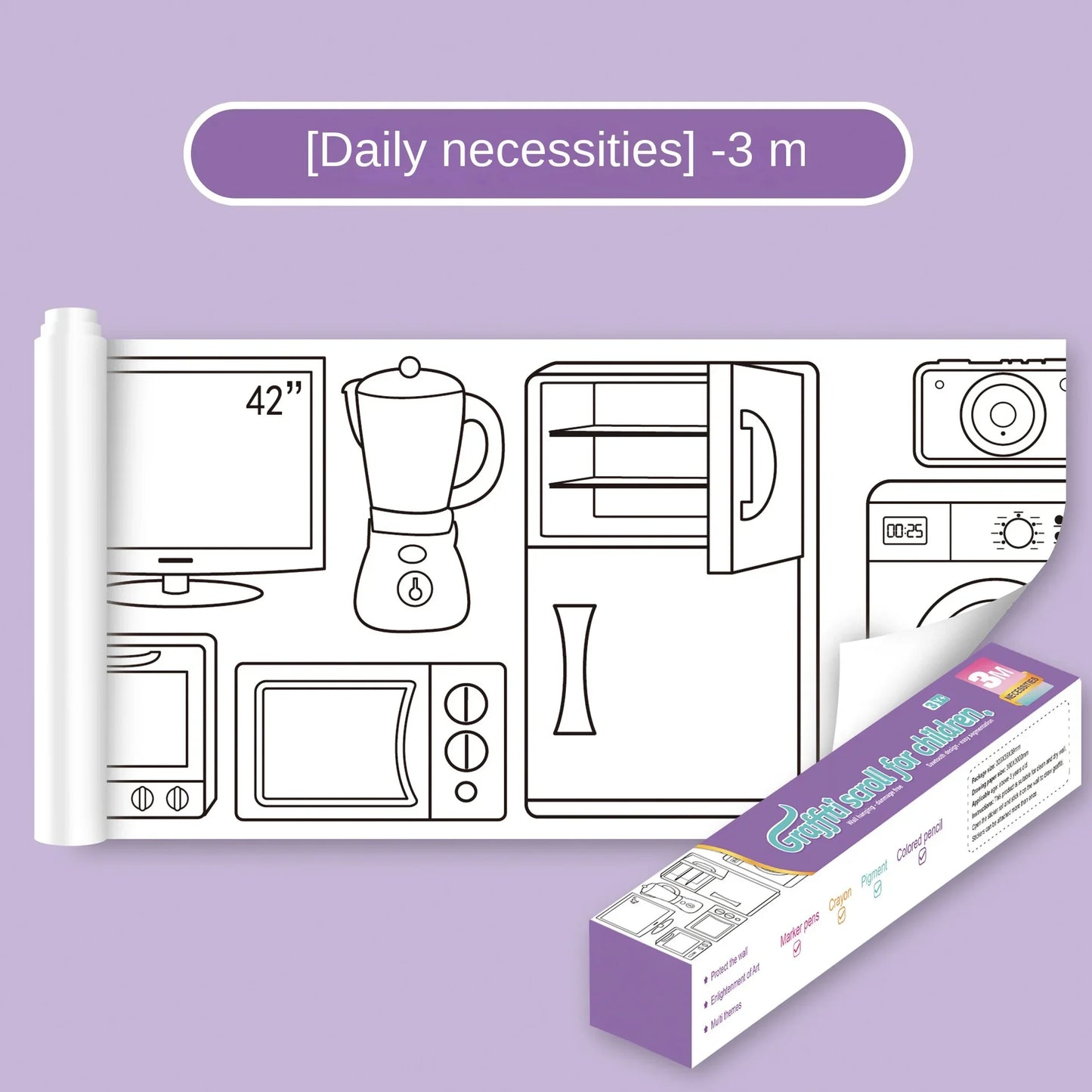 EZ 3 Meters Children Montessori Toys Early Educational Graffiti Drawing Roll DIY Self Adhesive Kids Learning Paint Coloring Scroll