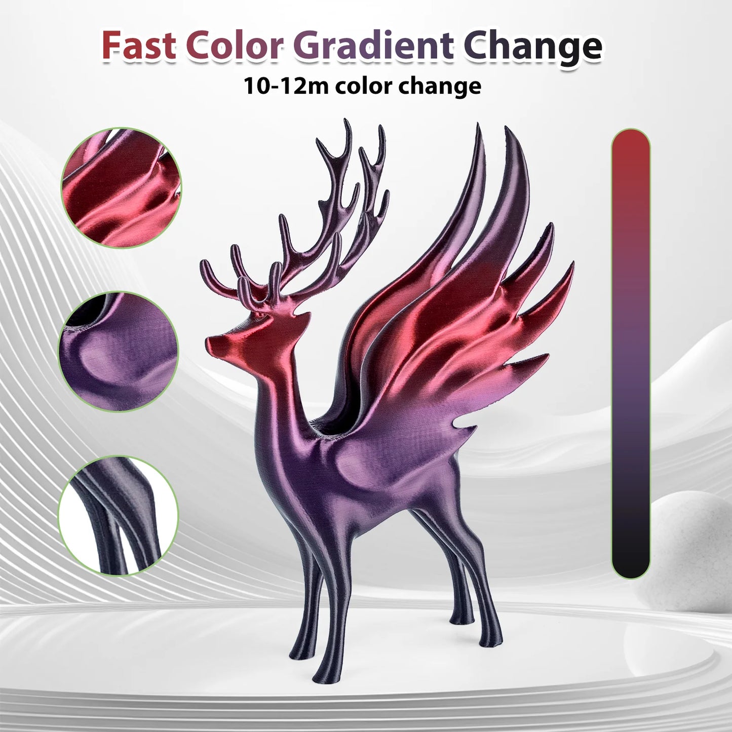 EZ 250g Silk Rainbow PLA Filament 1.75mm Shiny PLA Gradient Filament 3D Printer Filament Fit Most Printers Black Red Purple Change