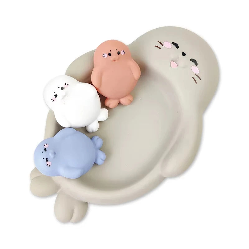 EZ Baby Bath Toys Stacking Bath Boat Toy Silicone Adorable Animal Finger Puppets for Children Interactive Floating Squeeze Toy Gift