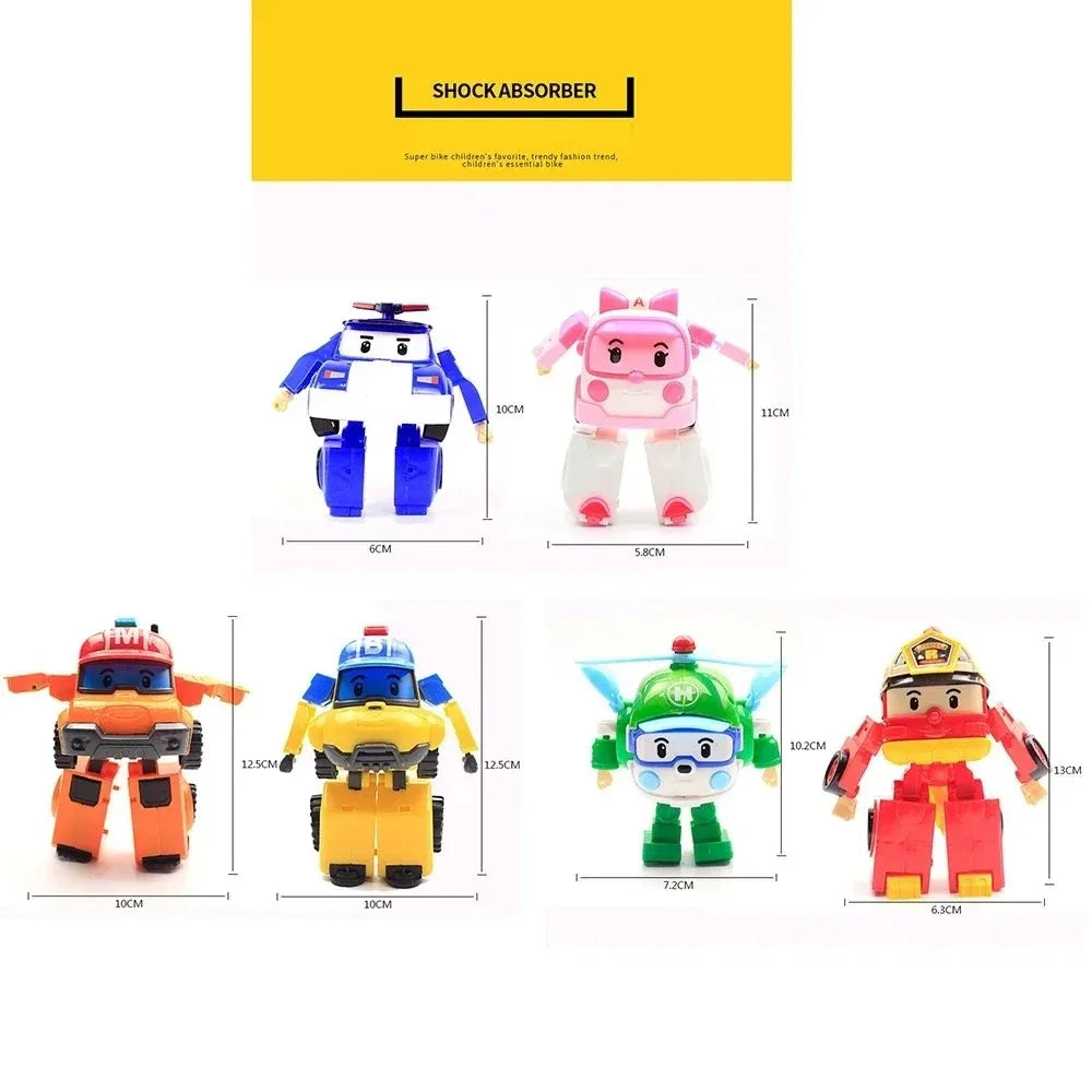 EZ 6pcs/set Cartoon Robocar Poli Action Figures Transformation Anime Hand Deformation Car Model Airplane Gift Toys Robots For