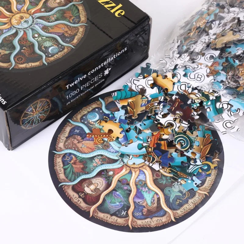 EZ Adult Round Puzzle 1000 Pieces 12 constellations Challenge Games Learning Educational Puzzle Toys Moon Puzzle Space Flat Puzzle