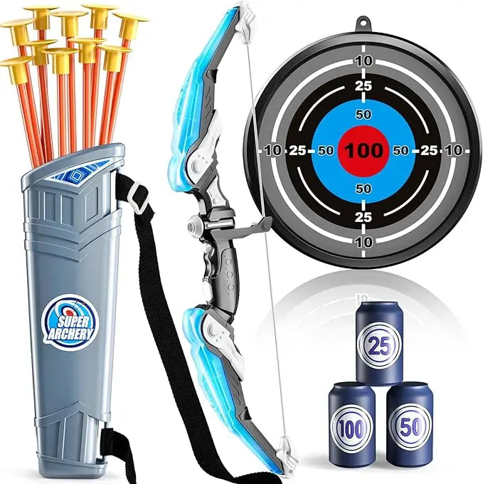 EZ Kids Bow and Arrow Set, LED Light Up Archery Toys Set for Kids Ages 4-8 8-12, with 10 Suction Cup Arrows, Target & Quiver, Boys