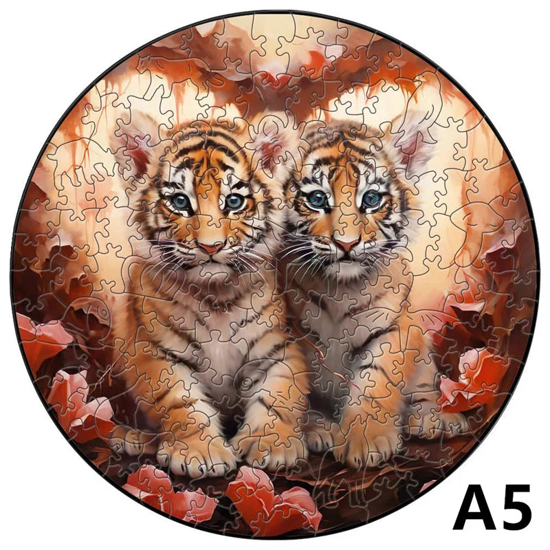 EZ Adult Animal Wooden Puzzle Round Peacock and Bird Wooden Puzzle Children's Puzzle Toy Festival Gift Fox Shape Jigsaw Puzzles