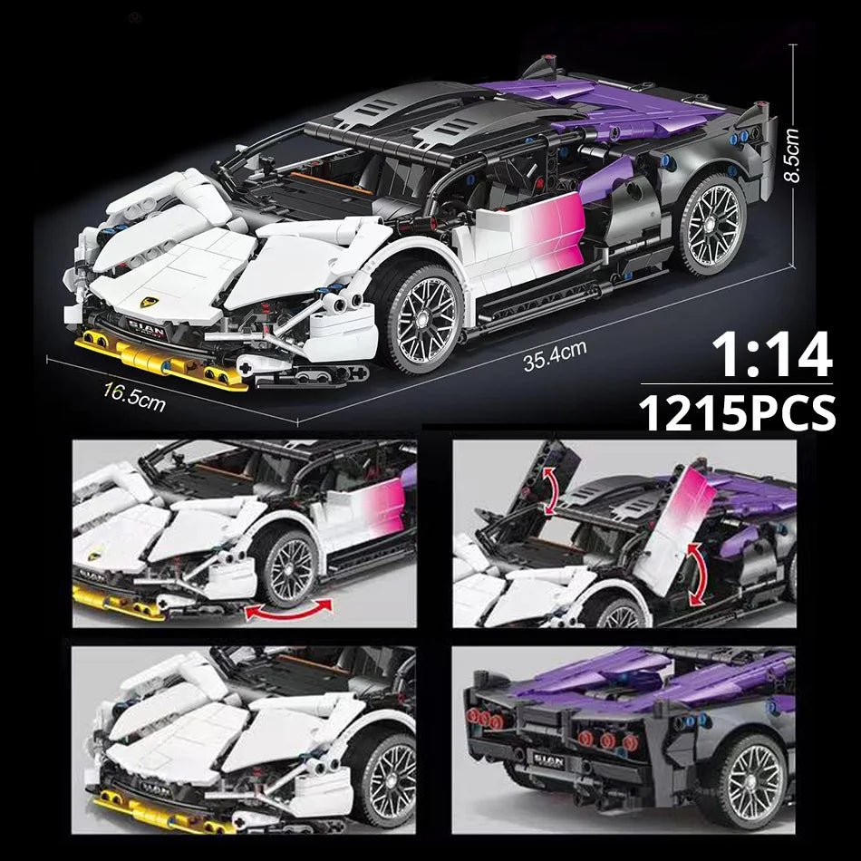 EZ ToylinX 1:14 Building Blocks Car MOC City Speed Car Luxury Auto Racing Vehicle with Super Racers Bricks Toys for Children Gift