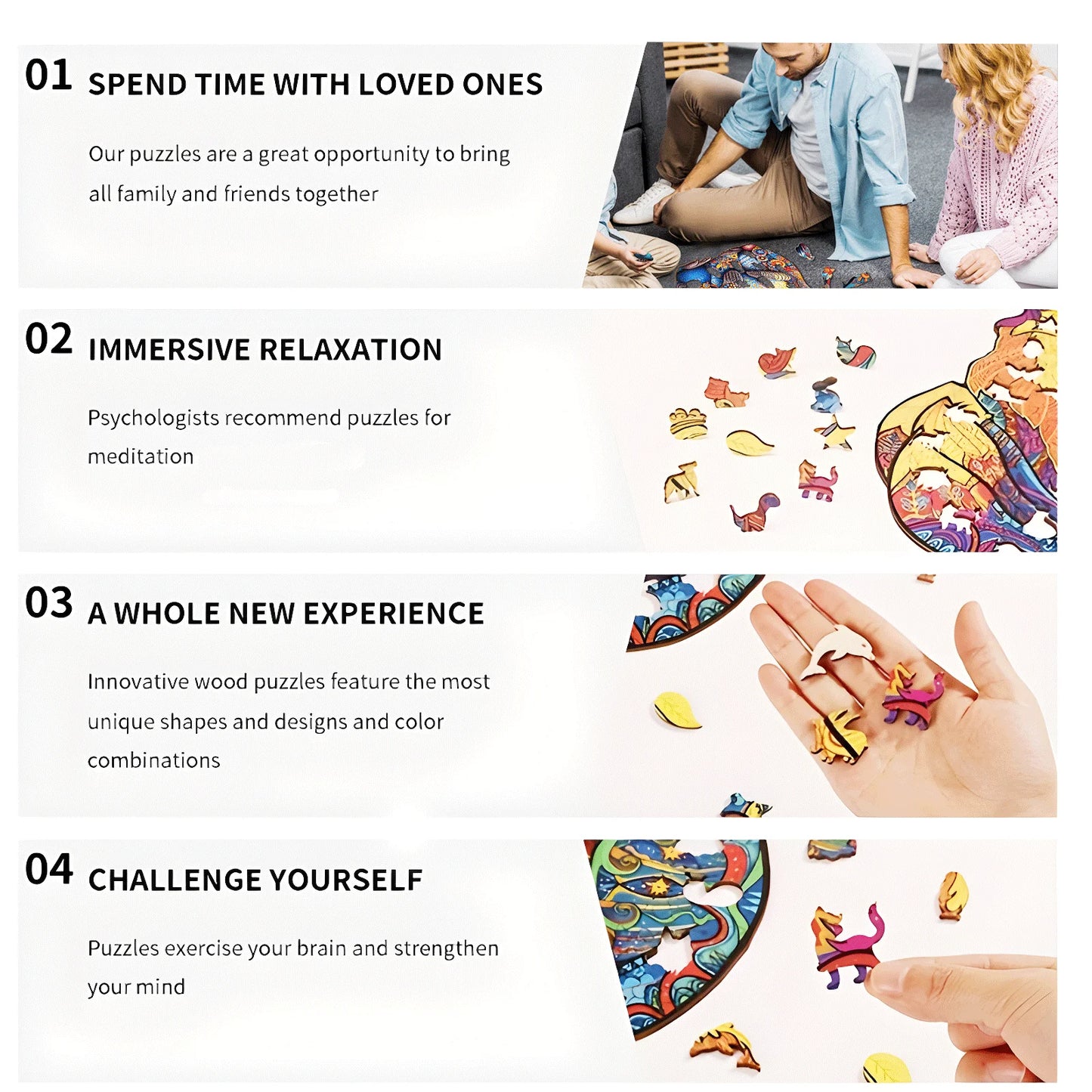 EZ unique Cat Pattern Wooden Puzzle,Irregular Animal Shapes,  Leisure toys, The Gift for Halloween, Christmas, Birthday.