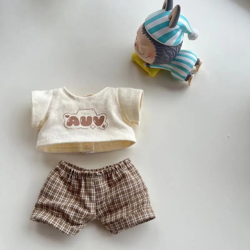 EZ 17cm Mini Plush Doll'S Clothes Outfit Accessories For Korea Kpop Exo Labubu Idol V1 V2 Casual plaid overalls Clothing Gift