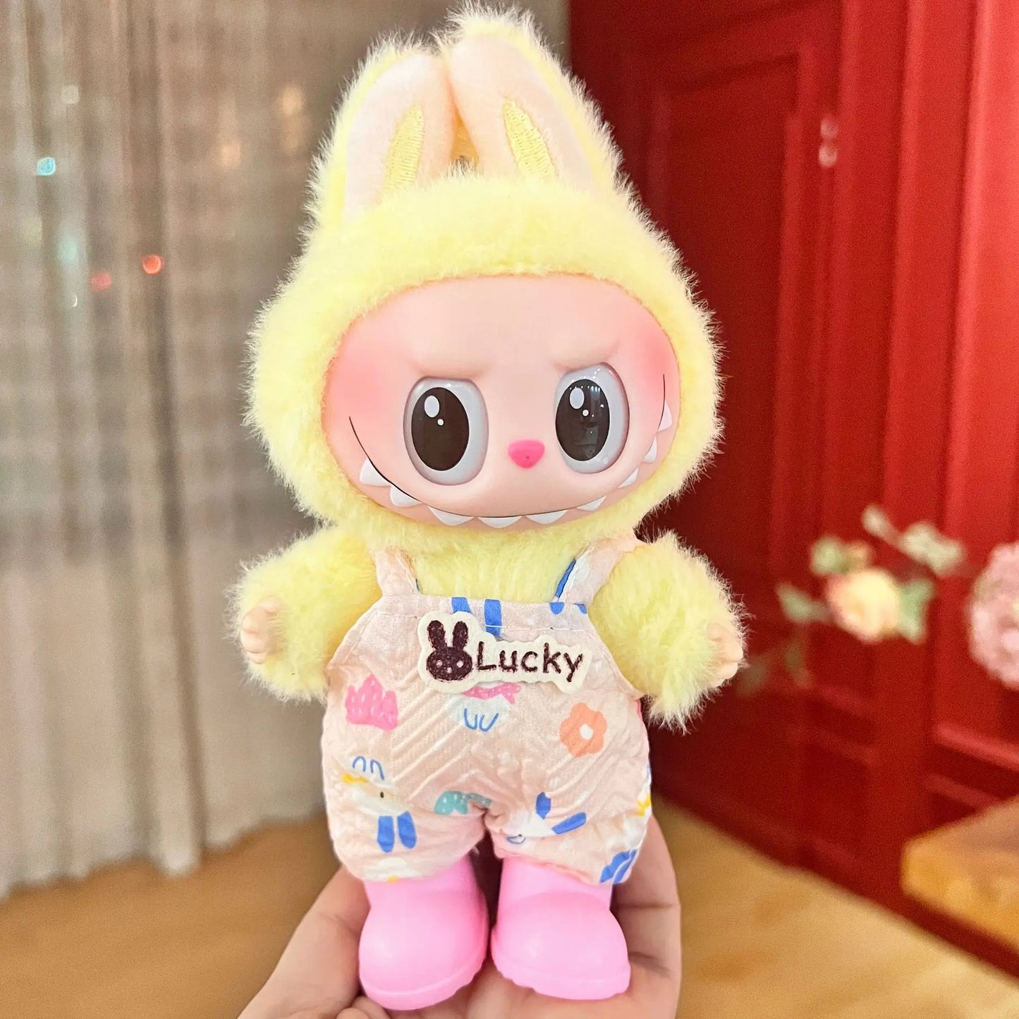 EZ 17cm Mickey Mini Costume Suitable Toy V3 for Labubu Clothes Korean Kpop Idol Pink Bright Silk Bow Princess Dress Birthday Gift