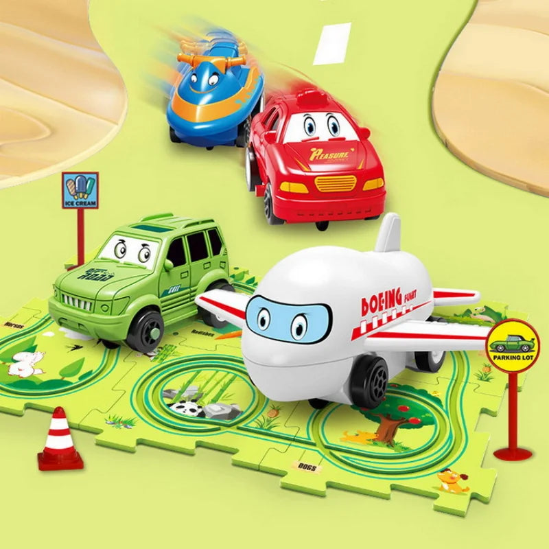 EZ Children Puzzle Electric Railroad Speeder DIY Assembly Electric Car Automatic Rail City Scene Construction Education Toy Gift