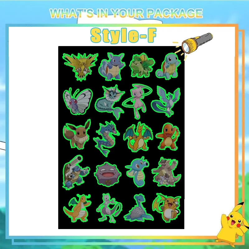 EZ Pokemon Luminous Tattoos for Kids Pikachu Styles Temporary Tattoos Stickers Boys Girls Glow Party Supplies Gifts for Children