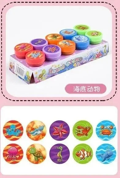 EZ 10pcs Assorted Stamps for Kids Self-ink Stamps Children Toy Stamps Smiley Face Seal Scrapbooking DIY Painting Photo Album Decor