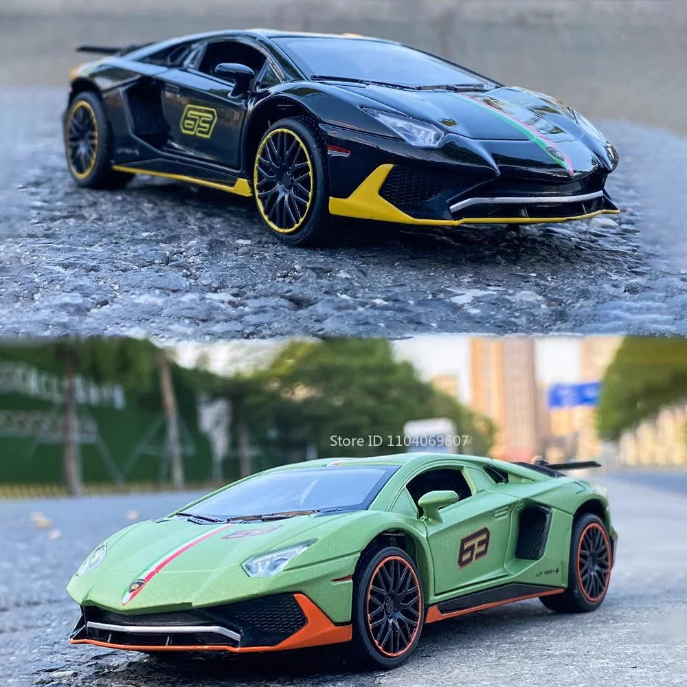EZ 1:32 Lambor Aventador SVJ LP780-4 Sports Car Model Toy Diecast Metal Scissor Doors Opened Simulation Sound Light Hobby Gifts