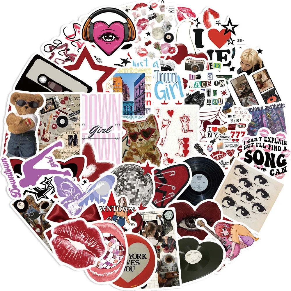 EZ 50/100pcs Downtown Girls Aesthetic Y2K Graffiti Stickers DIY Phone Guitar Laptop Notebook Suitcase Waterproof Sticker Kids Toys