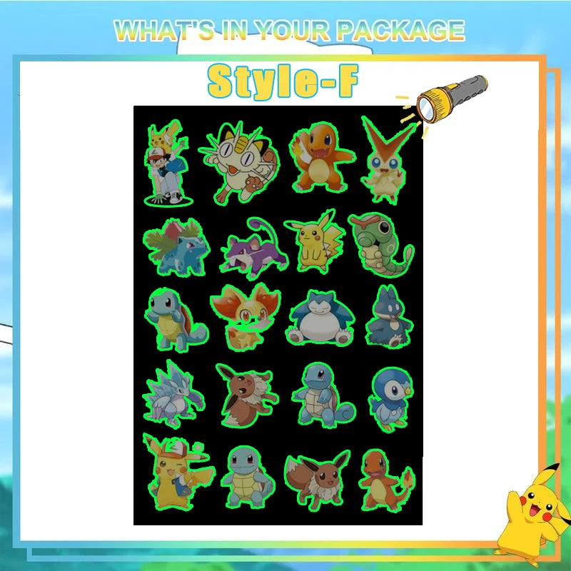 EZ Pokemon Luminous Tattoos for Kids Pikachu Styles Temporary Tattoos Stickers Boys Girls Glow Party Supplies Gifts for Children