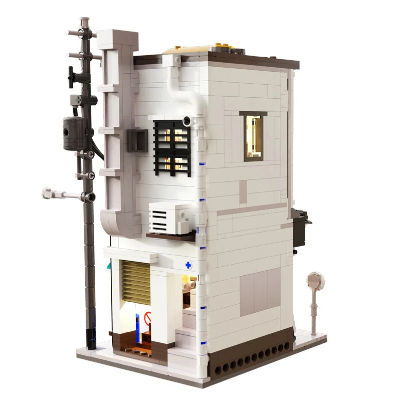 EZ Cada City LED Japanese Steamed Bun House Architecture Building Blocks Friends Shop Figures Bricks Toys cherry blossom Kids Gifts