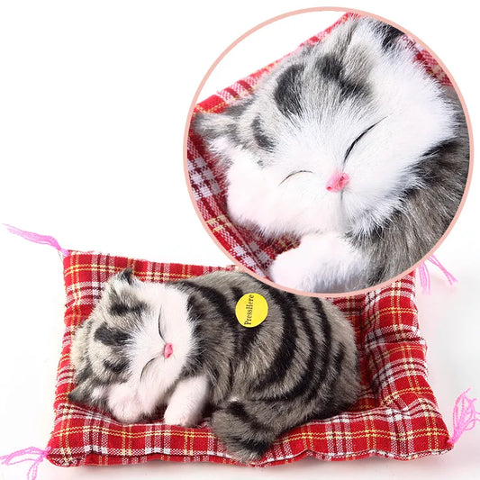 EZ Brand New Simulation Animal Doll Plush Sleeping Cats Toy With Cushion Can Speak Out with Sound Kids Gift Stuffed Desk Ornament