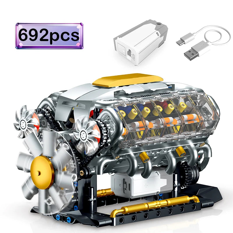 EZ MOC Technik Electrically Driven V8 Engine Model Car Building Blocks Set Creative Educational Toys Christmas Gifts For Boys Kids
