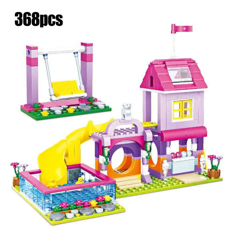 EZ ZKZC 1018pcs City 1 Change 3 Summer Double-storey Villa House Building Blocks Friends Garden Flower Figures Bricks Toys Girls